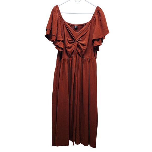 Scomchic Womens Rust Off-Shoulder Ruffle Midi Dress Size 4XL - Picture 1 of 6